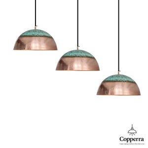 Set of 3 Oxidized Copper Pendant Light, Green Patina Copper Pendant Light, Copper Dome Lighting, Oxidized Copper Pendant, kitchen Lighting.