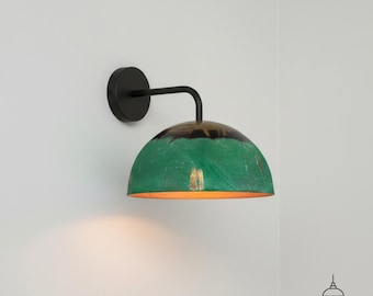 Handgemaakte verdigris koperen wandkandelaar, rustieke boerderij lichtkoepel