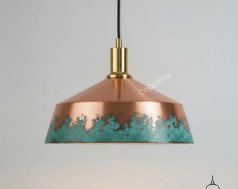Handcrafted Verdigris Copper Dome Pendant Light: Rustic Farmhouse Lighting