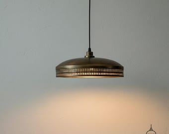 Handmade Brass Dome Pendant Light, Perforated Band, Rustic Kitchen Lighting