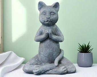 Meditating Cat Buddha Statue – Zen Garden Decor & Yoga Cat Figurine | Relaxing Home Accent