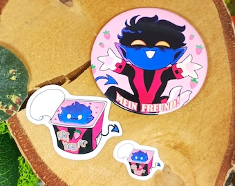 Nightcrawler button pin with stickies