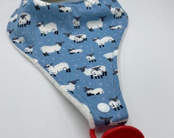 Baby Bib, baby dribble bib, baby drool bib, dummy bib, soother, dodie, teat, baby shower gift, baby gift, comforter, sheep