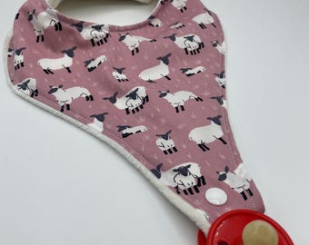 Baby Bib, baby dribble bib, baby drool bib, dummy bib, soother, dodie, teat, baby shower gift, baby gift, comforter, sheep