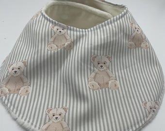 Teddy Bear Dribble Bib, Minky Backed, Adjustable Popper Fastener