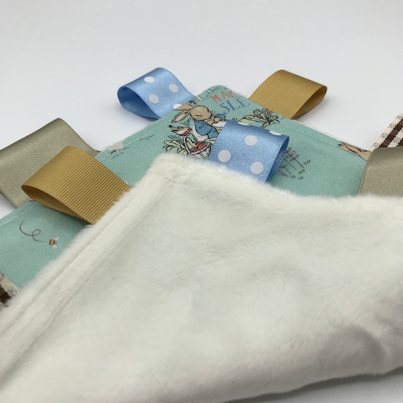 Peter Rabbit Taggie Blanket Comforter Sensory Minkee Back Handmade 