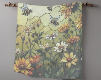 Bee Floral Scarf: Lightweight Polyester Spring Shawl