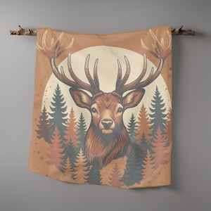 Woodland Majesty Hirsch-Schal, quadratische Waldhirschverpackung, rustikale Herbstnaturgeschenk, Boho-Halstuch