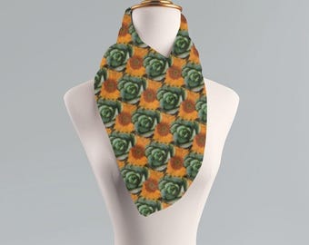 Fall Floral Checkerboard Scarf: Sunflower & Succulent Wrap