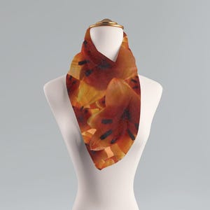 Orange Lily Checked Patterned Scarf, Lightweight Shawl, Fashion Accessories for Women, Wrap Scarf