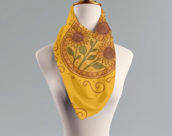 Boho Sunflower Scarf: Lightweight Floral Mandala Wrap