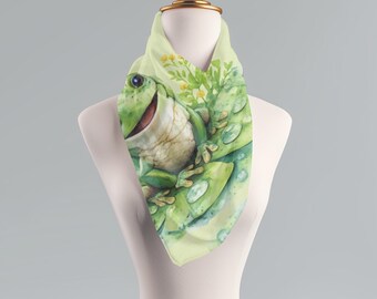 Frog Toile Scarf, Whimsical Cottagecore Art Scarf