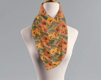 Poppy California Elegance Floral Scarf - Vibrant Fashion Accessory for Women, Spring Lightweight Neck Wrap, Festival