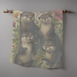 Poly Square Scarf, Playful Otters Wrap, Vintage Style Otter Wrap, Animal Lover Stole, Otter Lovers Accessory, Otter Covering, Otter Shawl