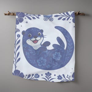 Poly Scarf, Playful Otter Scarf, Blue Floral Otter Bandana, Otter Neckwear, Lightweight Accessory, Animal Lover Gift,