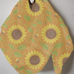 Sunflower Bee Scarf: Yellow Floral Poly Shawl, Boho Garden Style