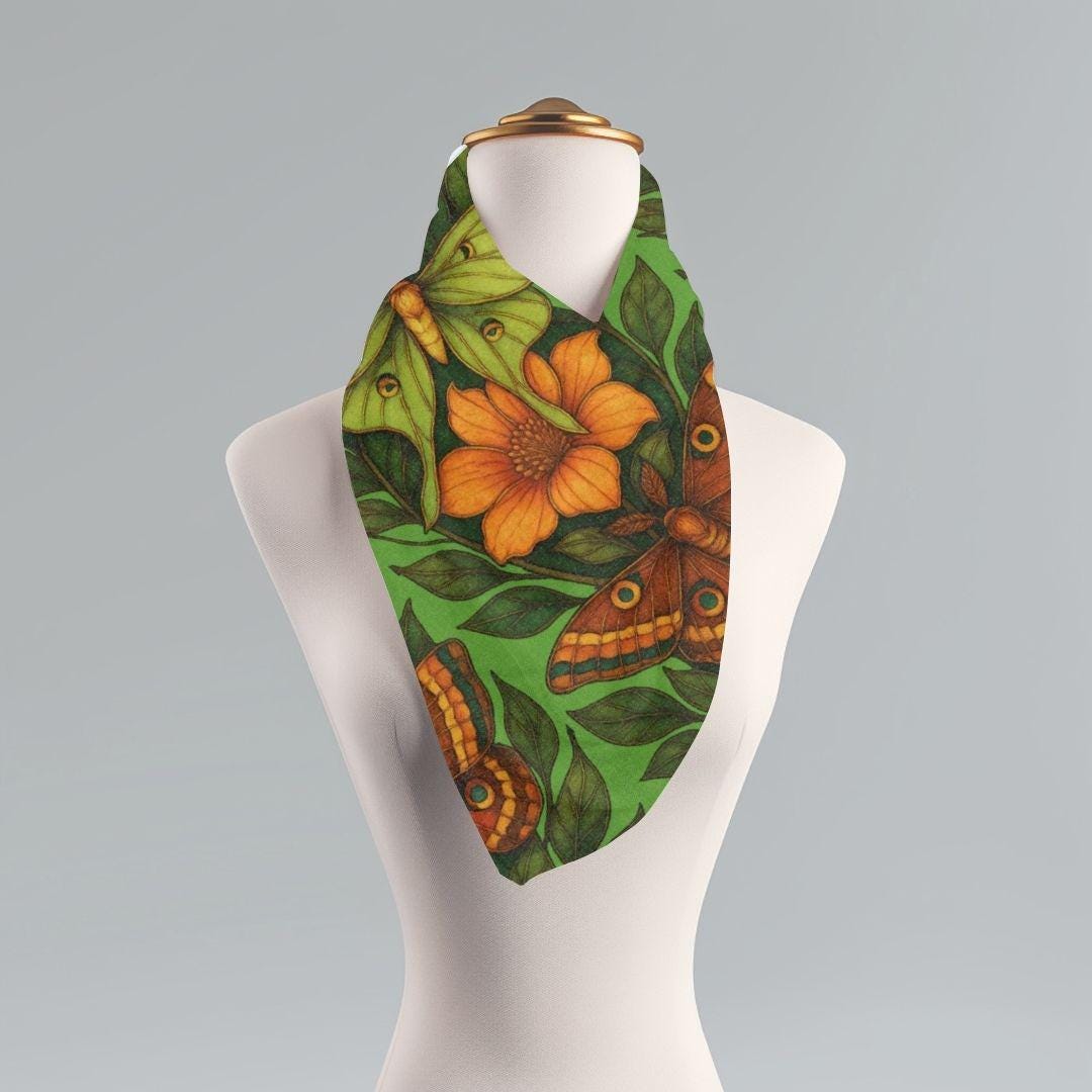 Stained Glass Moth Scarf, Boho Floral Nature Wrap - Etsy