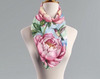 Hummingbird Peony Scarf: Watercolor Floral Wrap, Spring Fashion