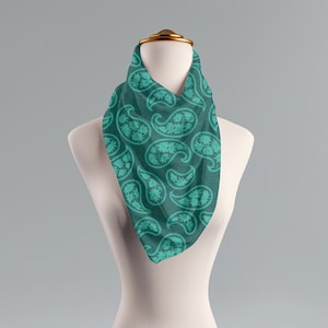 Paisley Fusion Palm Tree Scarf, Tropical Teal Paisley, Lightweight Travel Wrap, Boho Island Style Scarf, Neck Scarf, Paisley Shawl