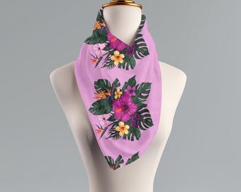 Floral Scarf, Lavender Lightweight Wrap, Hibiscus Print, Flowery Neckwear, Hibiscus Shawl, Gift for Her, Gift for Mom, lavender Neckwrap