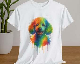 Colorful Poodle Watercolor Shirt, Colorful Dog Lover Tee, Happy Poodle Design T-Shirt, Rainbow Pet Shirt, Poodle Awareness Gift