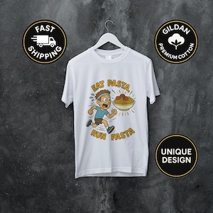 Camiseta de corrida Eat Pasta Run Fasta, camiseta engraçada com estampa de espaguete, presente de corrida em quadrinhos, camiseta motivadora de almôndegas, camiseta divertida para academia