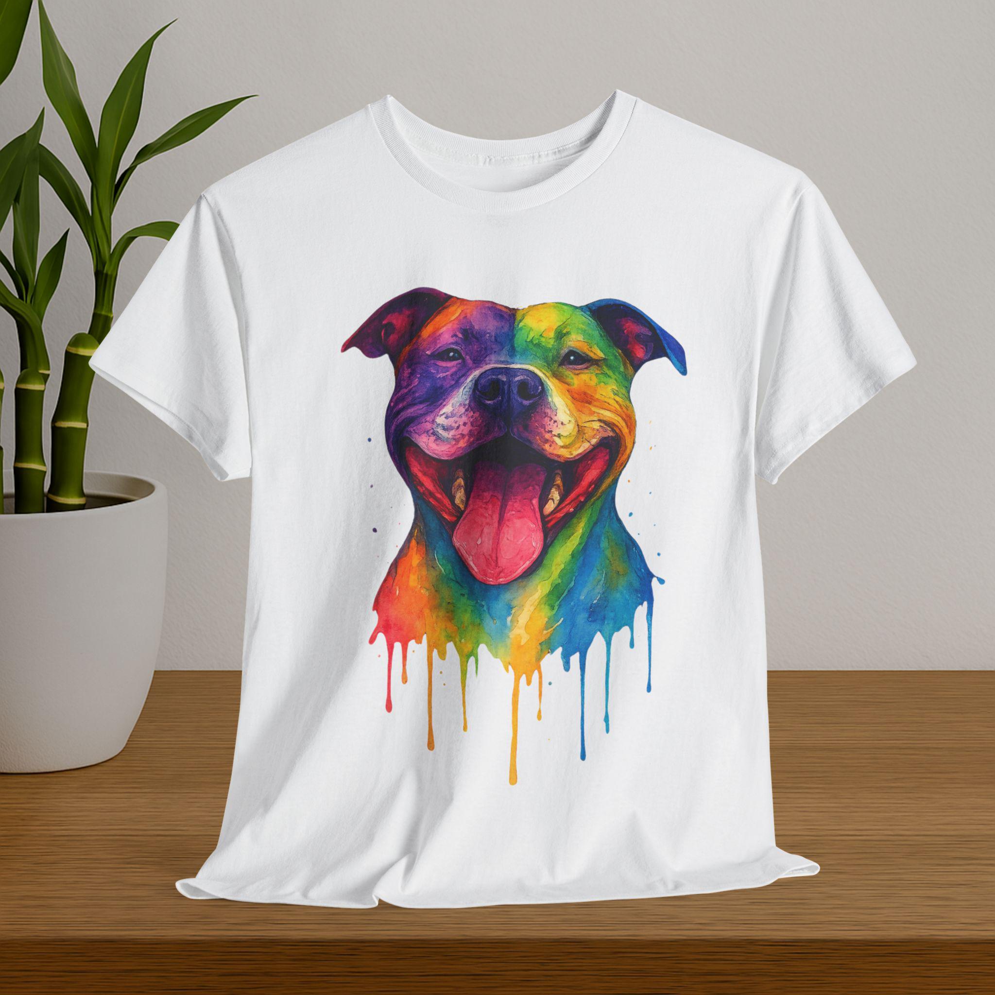 Colorful Pitbull Watercolor Shirt, Colorful Dog Lover Tee, Happy Pitbull Design T-Shirt, Rainbow Pet Shirt, Pit Bull Awareness Gift