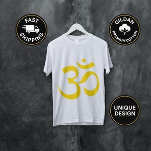 Gold Om Symbol T-Shirt, Sacred Aum Yoga Tee, Hindu Spiritual Mantra Shirt, Minimalist Meditation Symbol, Gift for Mindful Zen Souls