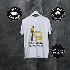 Funny Running T-Shirt, Eat Pasta Run Fasta Shirt, Runner Gift, Pasta Lover Tee, Race Day Humor Shirt, Marathon Running Shirt