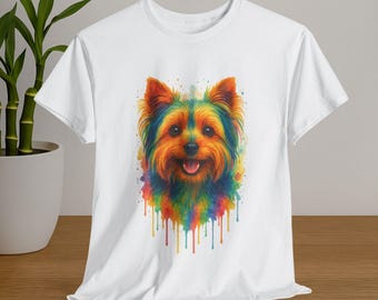 Colorful Yorkshire Watercolor Shirt, Colorful Dog Lover Tee, Happy Yorkshire Design T-Shirt, Rainbow Pet Shirt, Yorkshire Awareness Gift