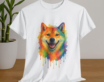 Colorful Shiba Watercolor Shirt, Colorful Dog Lover Tee, Happy Shiba Design T-Shirt, Rainbow Pet Shirt, Shiba Awareness Gift