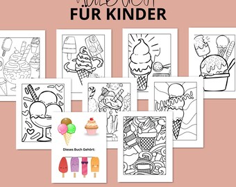Malbuch Eis und Süßes für Kinder | 62 Ausmalbilder zum Ausdrucken | PDF Malbuch zum Sofort-Download