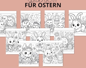 Easter coloring book for children | 81 coloring pages with bunnies and eggs | PDF template for printing | Easter fun for download