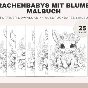 Drachenbabys mit Blumen  Malbuch (PLR) | Sofortiger Download | 25 Seiten