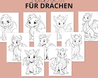 Livro de colorir de dragões para crianças – 50 páginas para colorir | Download instantâneo de PDF | Com licença PLR | Modelos de fantasia para impressão