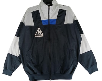 Vintage jaren 90 Le Coq Sportif trainingsjas veelkleurig groot jack Le Coq Sportif ritsjack Sportwear sportjack Le Coq Sportif-logo maat L