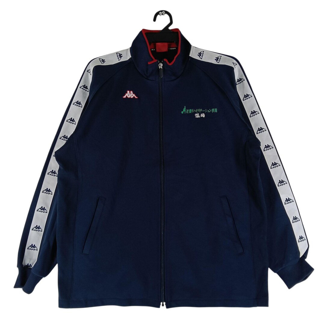 Vintage 90's Kappa Track Top Navy Blue Side Tape Kappa Logo Large