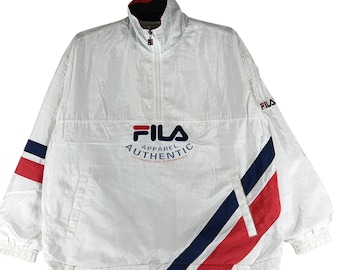 Vintage 90's Fila Biella Italia White Small Windbreakaer Fila Apparel Half Zipper Windbreaker Fila Sportwear Sport Jacket Size S