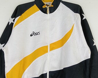 Vintage 90's Asics Japanese Sport Brand Track Top Large Yellow