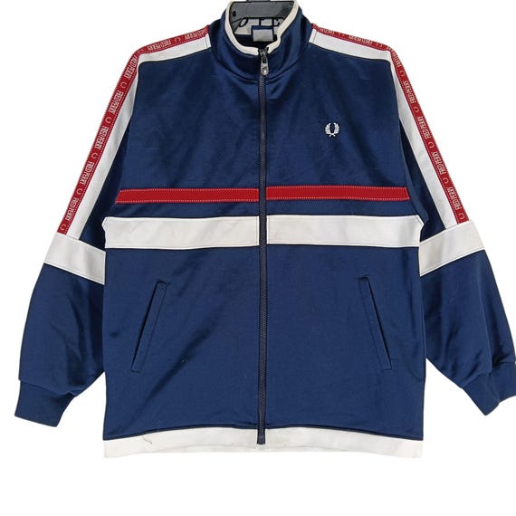 Vintage 90's Fred Perry Jaspo Track Top Navy Blue Multicolor Small