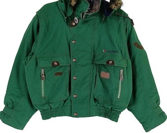 Vintage 90's Descente Ski Jacket Blue Overprint Multipocket Large