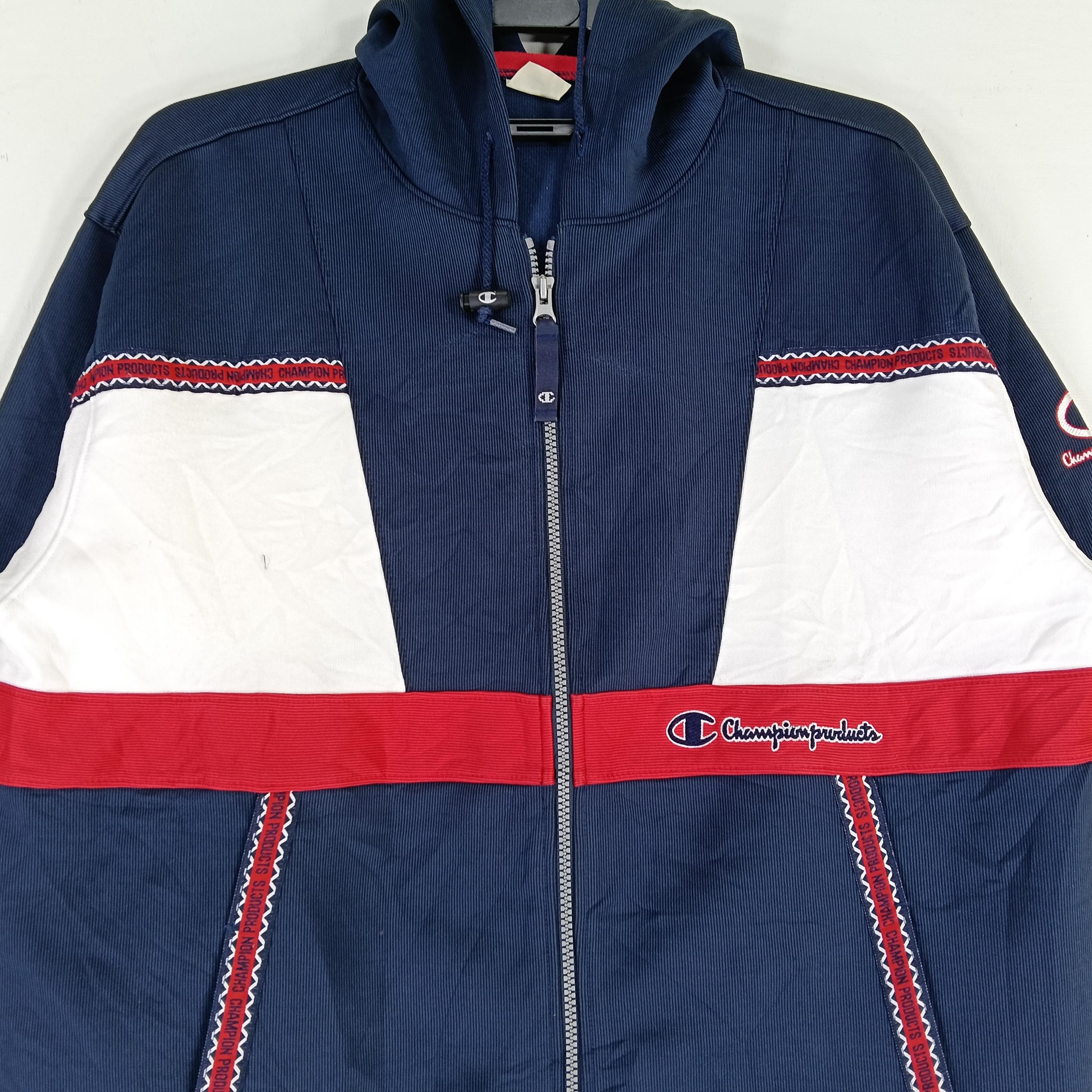 Vintage 90's Champion Navy Blue Multicolour Large Champion Zipper
