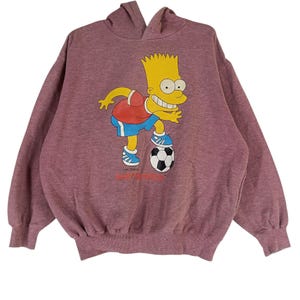 Vintage 90&#39;s Bart Simpson Soft Red Large Sweater Bart Simpson Cartoon Hooded Sweater/Sweatshirt/Pullover/Sweatshirt Size L