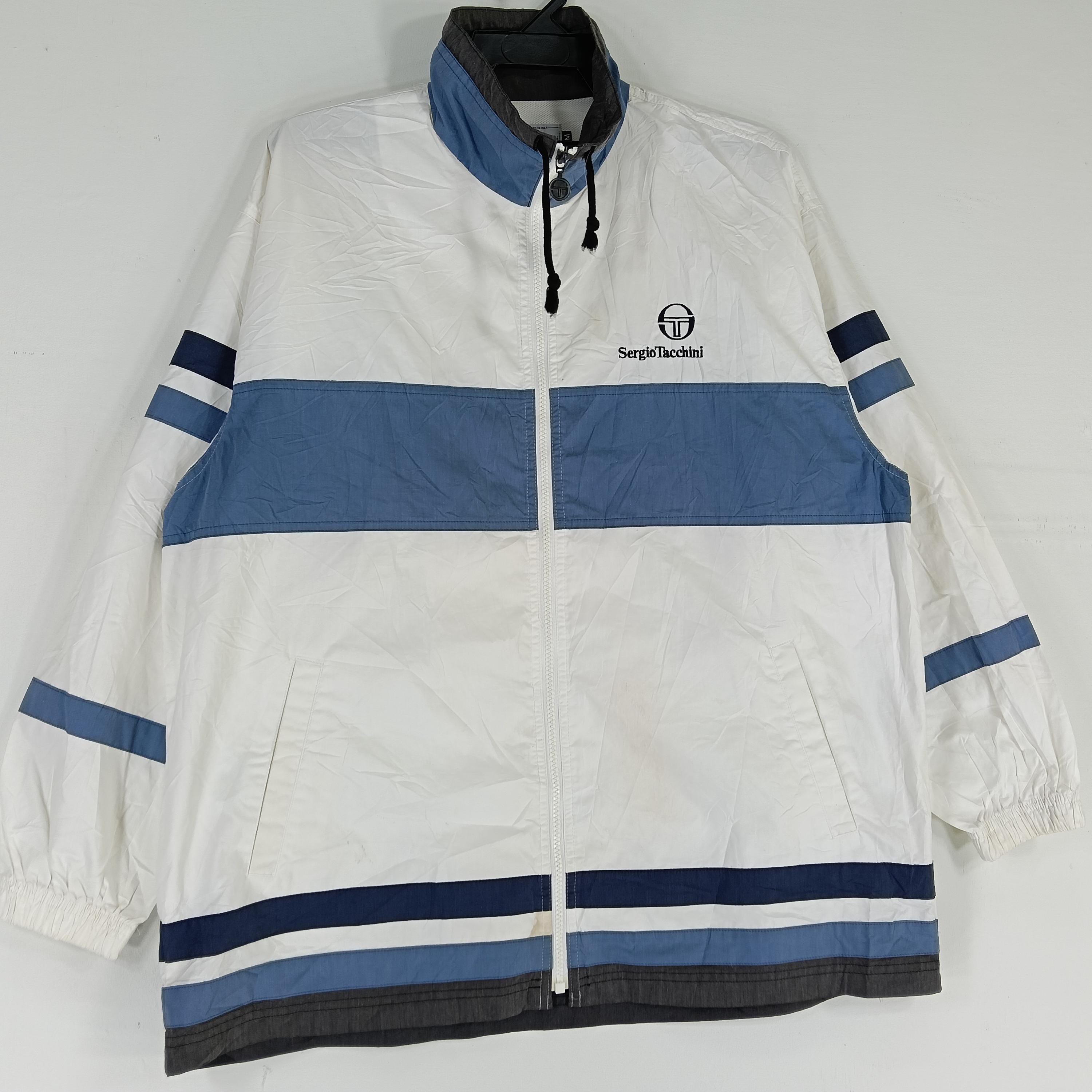 Vintage 90's Sergio Tacchini White Blue Medium Windbreaker Sergio