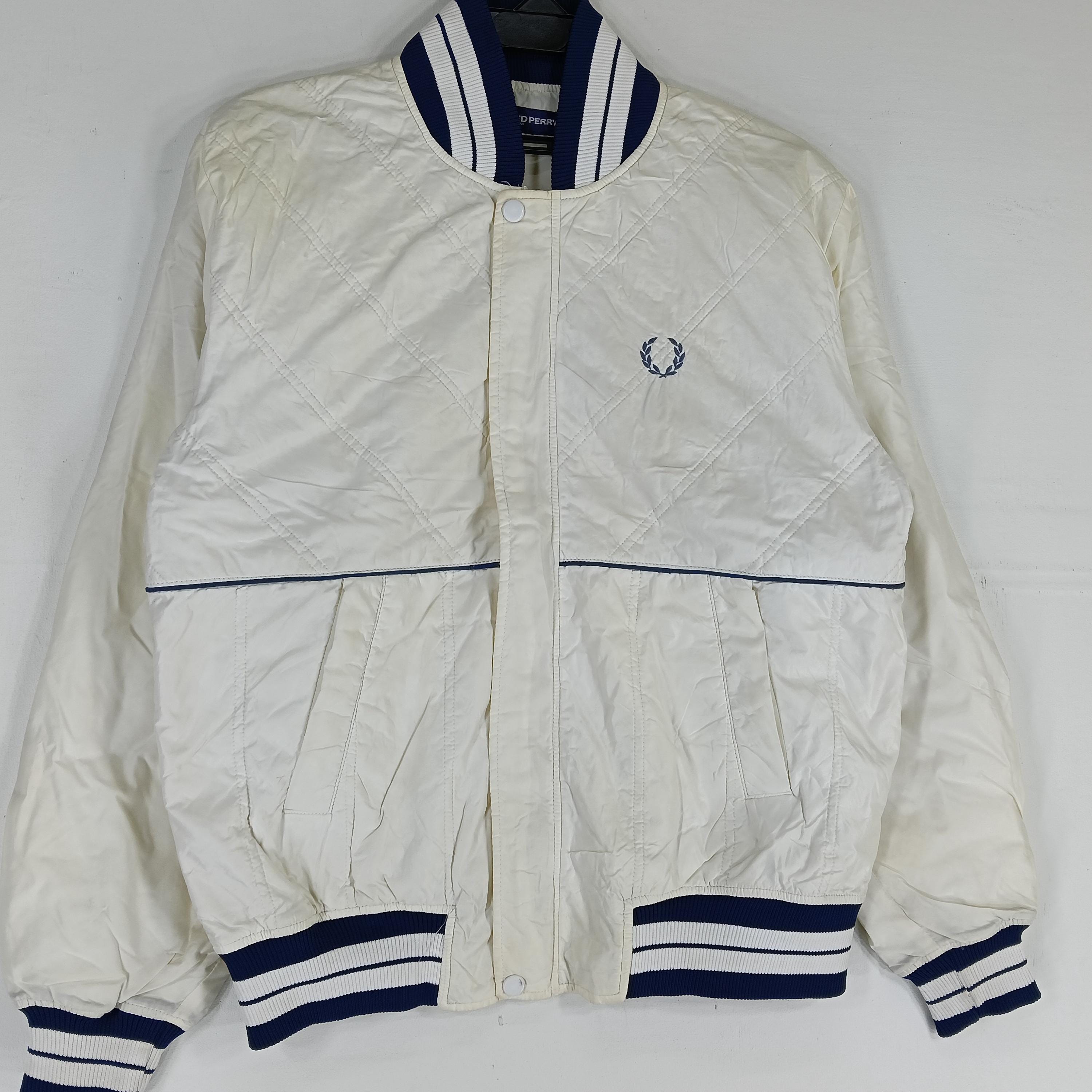 FRED PERRY ホワイト ジップアップジャケット UK 8 Vintage 90's Fred Perry Jaspo White Blue Medium Jacket Fred Perry