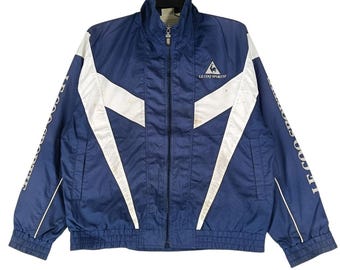 Vintage 90's Le Coq Sportif Navy Blue Medium Windbreaker Le Coq Sportif Sportswear Zipper Jacket Sport Training Windbreaker Size M