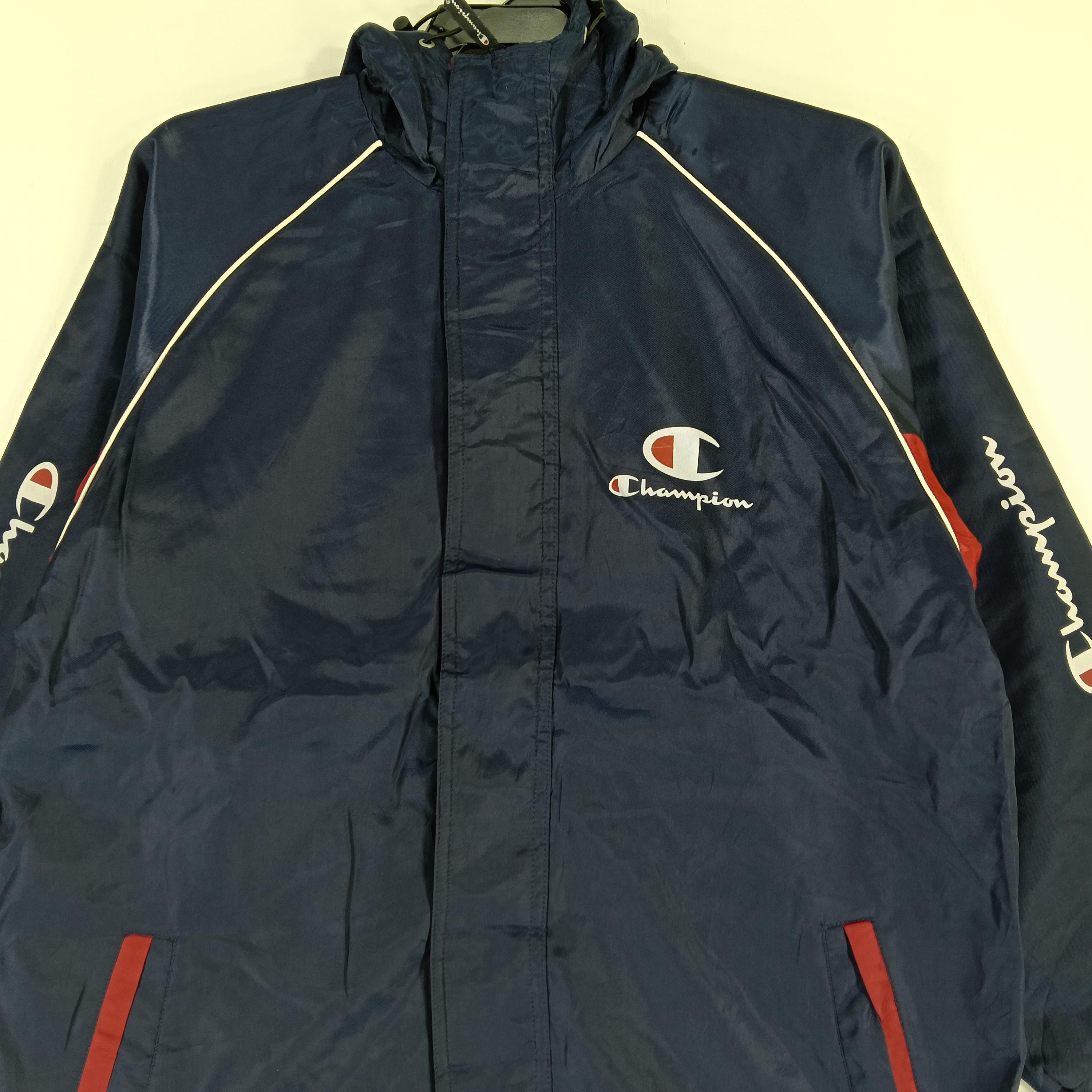 Vintage Champion Navy Blue Small Windbreaker Zipper Hooded Jacket