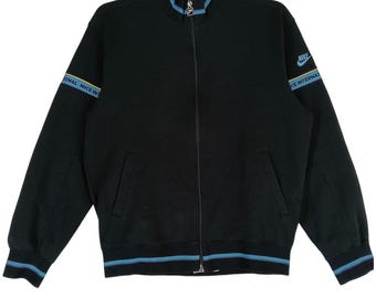 Vintage jaren 90 Nike Swoosh logo zwarte trainingsjas Nike Sportwear sport jas met rits Nike Swoosh logo sport maat L