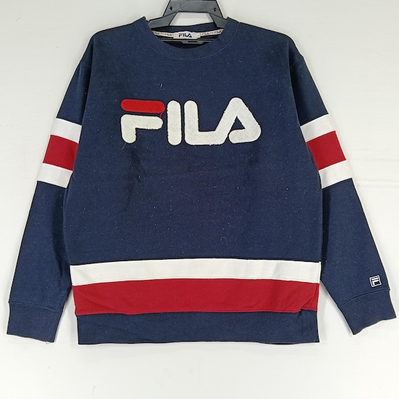 Vintage Fila Biella Italia Stickerei Spell Out Navy Blau Großes