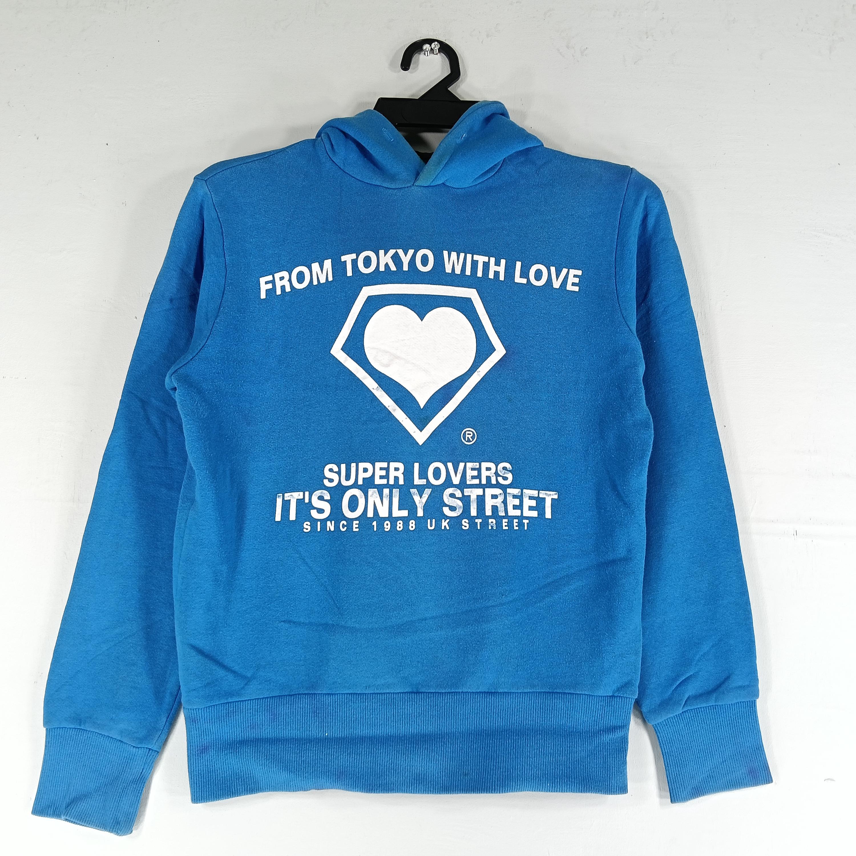 元彼clothing Vintage Superlover Japanese Brand Blue Small Hoodie Sweater From